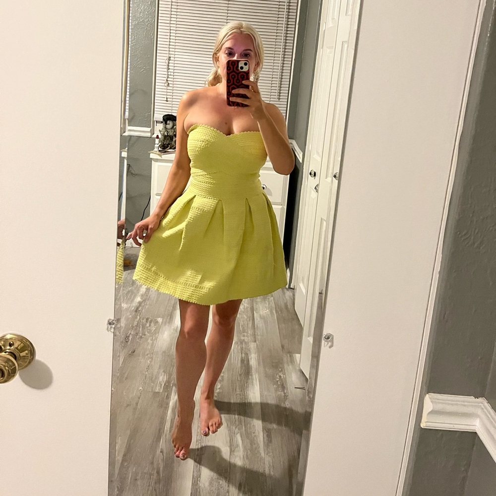 Akira Chicago - black label yellow/green strapless mini dress. Medium